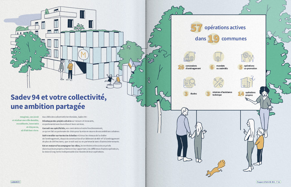 Rapport d'activité de sadev94 par l'agence de communication comnext - communication financière, logo, identité visuelle, site internet