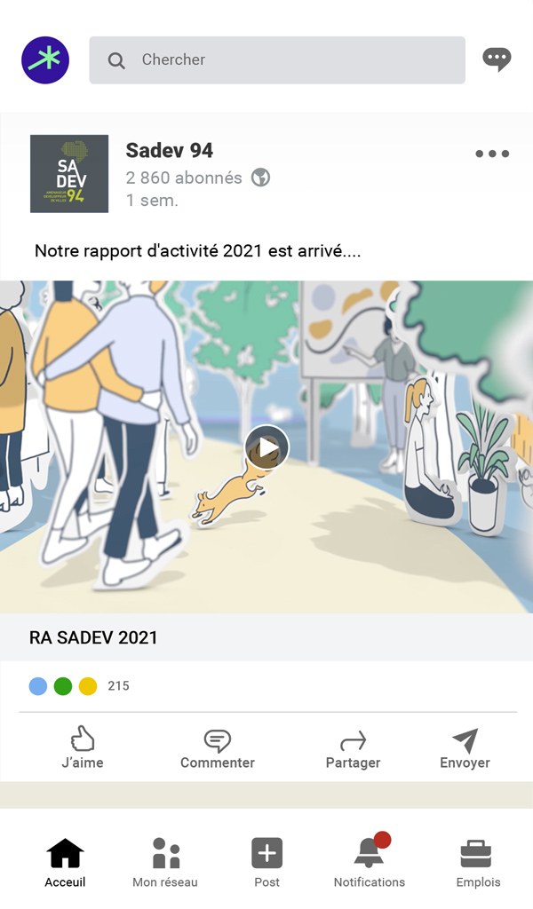 Rapport d'activité de sadev94 par l'agence de communication comnext - communication financière - kit reseau social linkedin